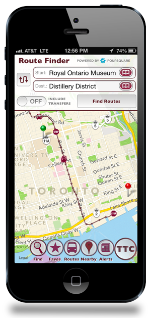 MobileTTC Transit App Toronto Map